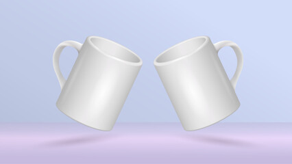 The layout of the mug on a light blue background. 3D vector image.