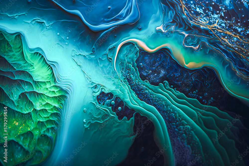 Poster blue and green abstract shapes. created with generative ai technology.
