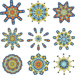 A set of decorative flowers, stars. Vector file for designs.