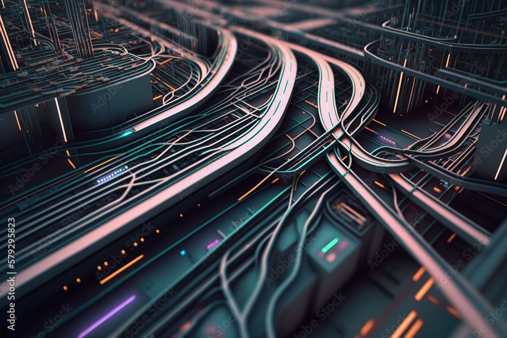 Poster abstraction of highways, linear connections.generative ai