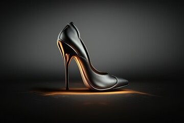 Female leather elegant shoe, product side view. Generative AI illustration.