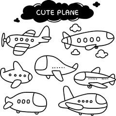 Cute airplane outline for coloring