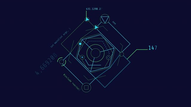 Looped animation of geometric shapes combination HUD element.