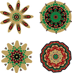 A set of decorative flowers, stars. Vector file for designs.