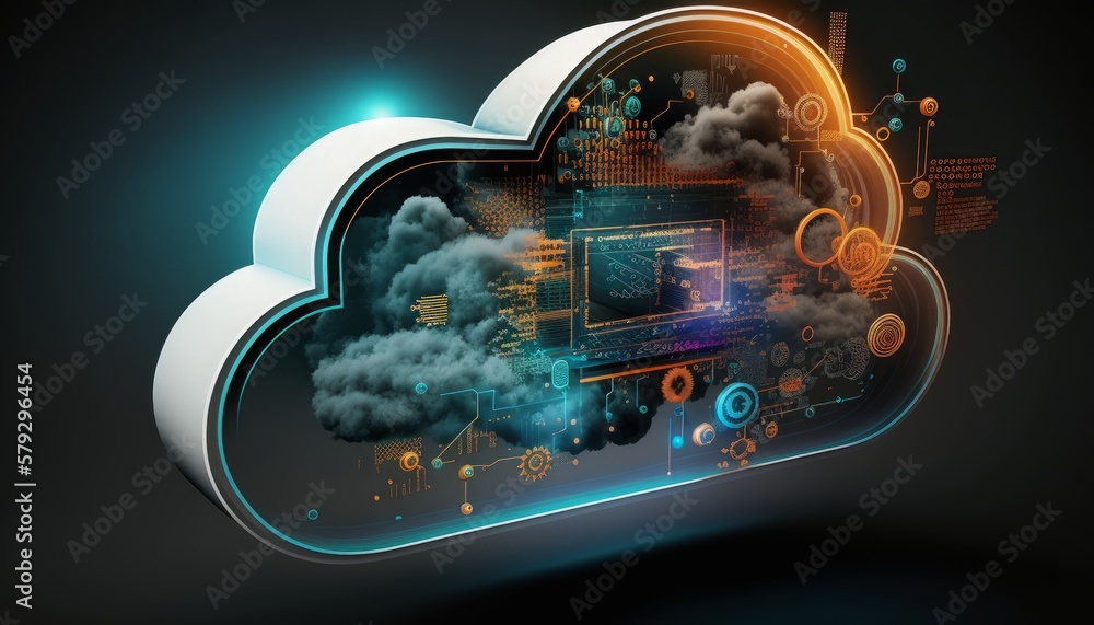 Poster cloud computing concept. generative ai. cloud computing concept.