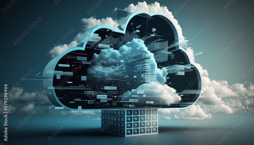 Poster cloud computing concept as a technology metaphor for data storage. generative ai