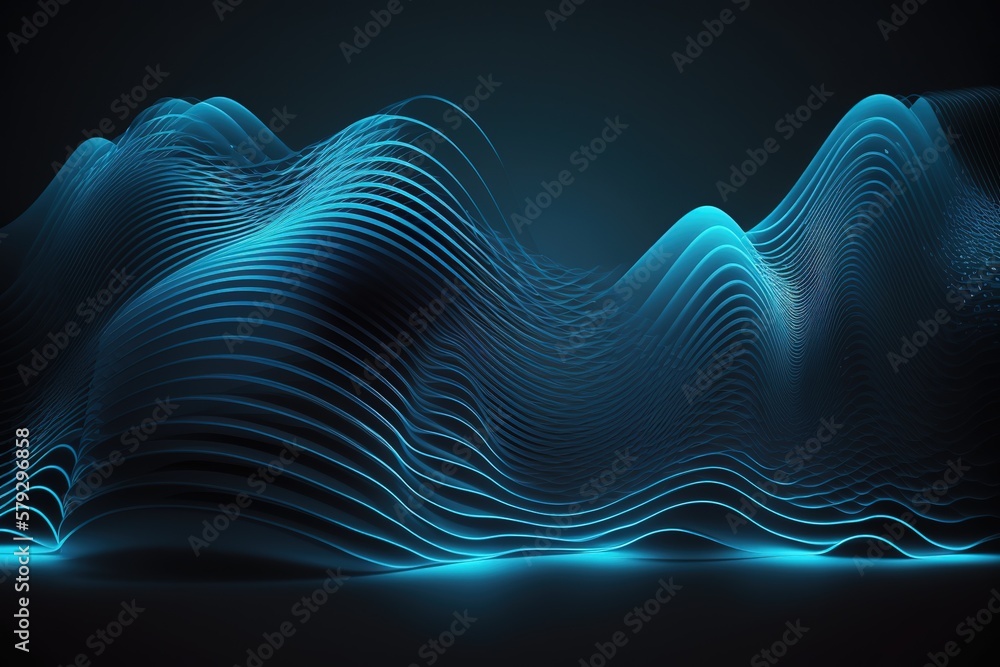 Fototapete technological background waves of particles on a dark blue background. generative ai