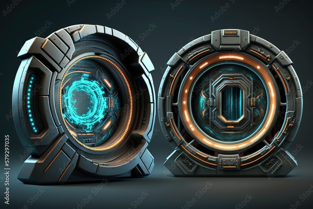 Poster fantastic circular portals on a dark background.generative ai