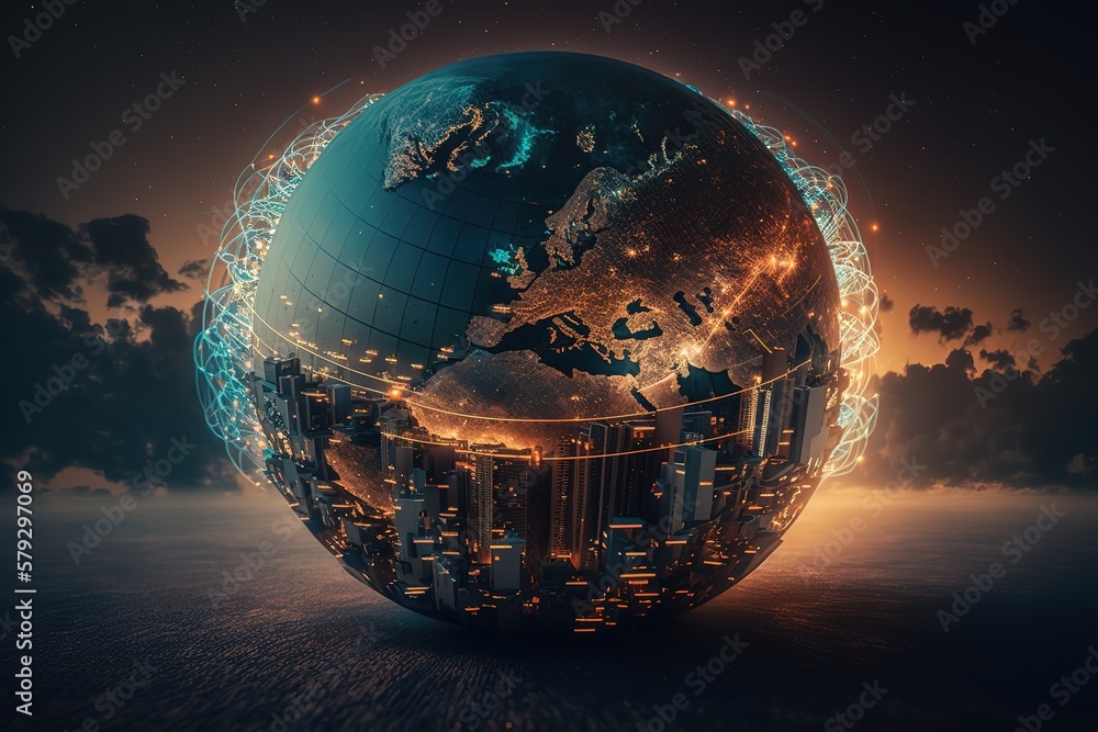 Poster Connecting lines all over the Earth.Generative AI