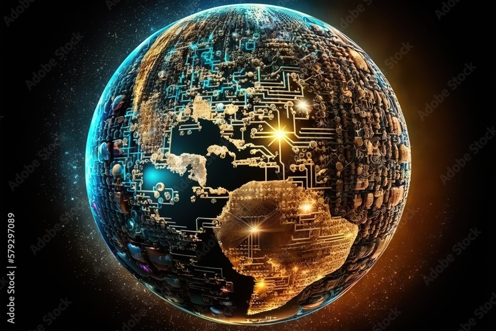 Poster A global network background with intricate details on planet Earth.Generative AI