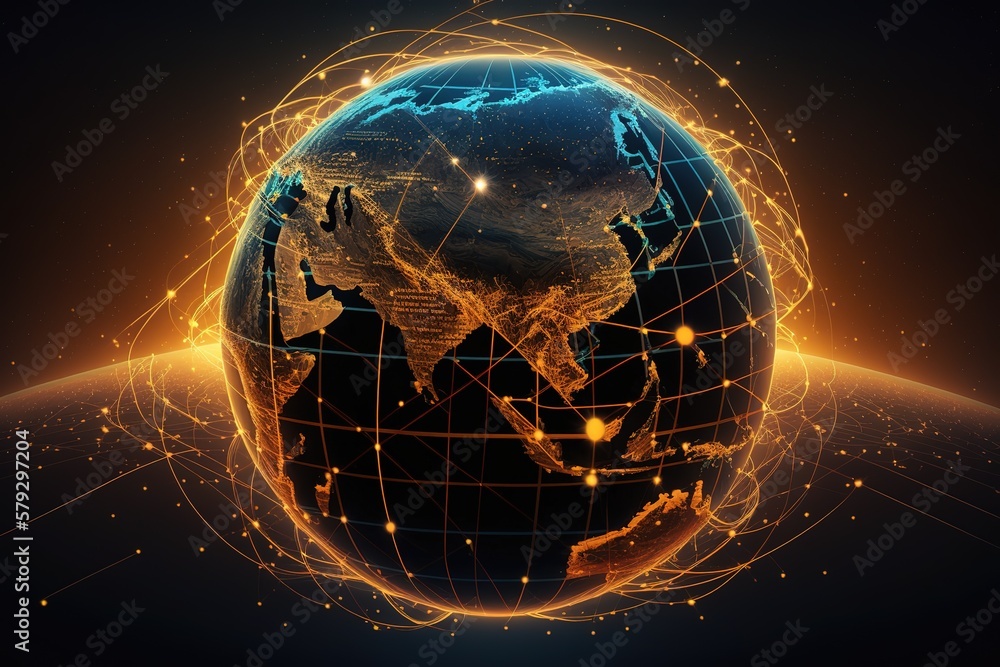 Poster Abstraction of communication technologies and the Internet around the world.Generative AI