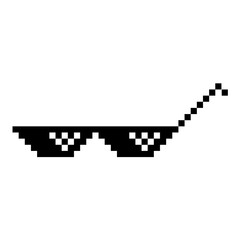 Funny Pixelated Sunglasses. Simple Linear Logo Illustration of 8-bit Black Pixel Boss Glasses. Art Glasses of Thug Life Meme - Isolated on White Backdrop
