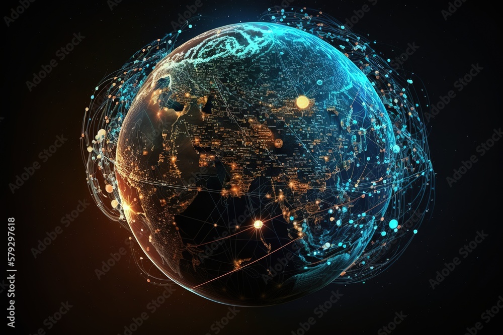 Poster Abstraction of communication technologies on planet earth.Generative AI