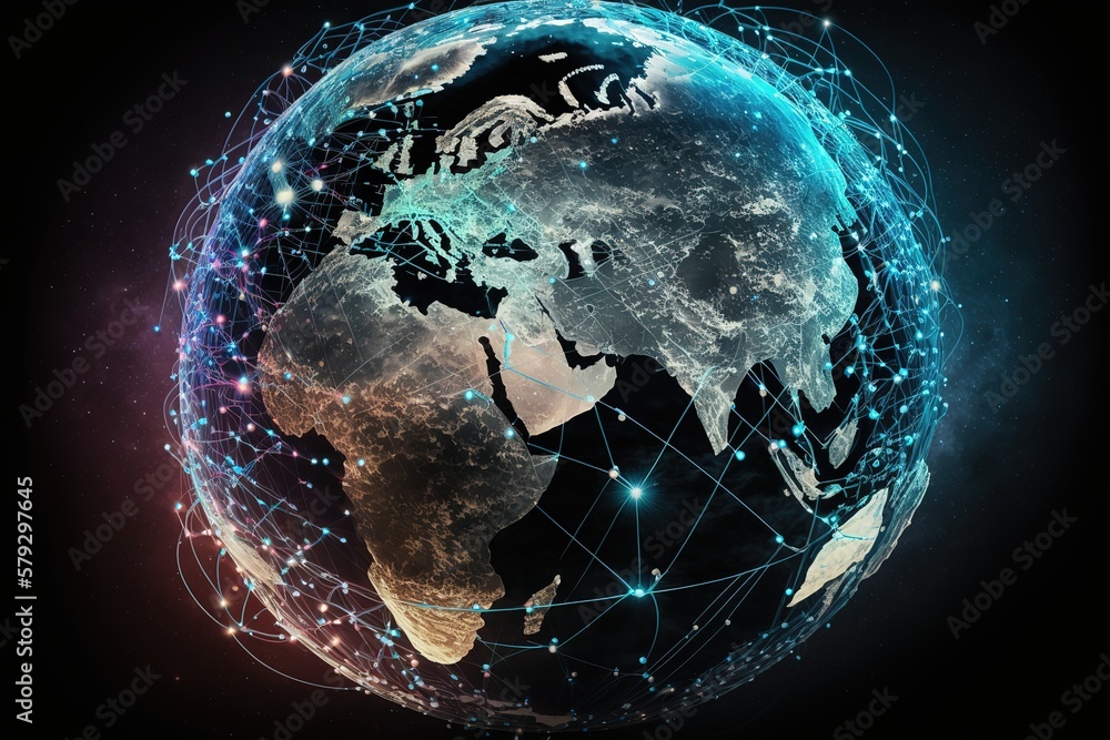 Poster Abstraction of communication technologies on planet earth.Generative AI