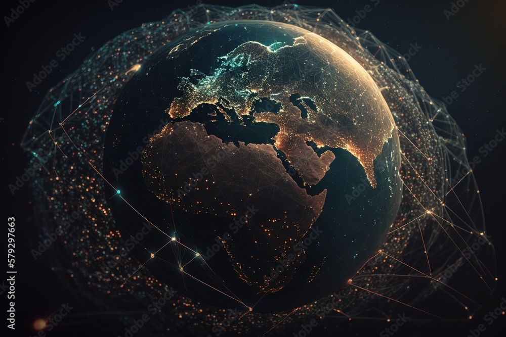 Poster Abstraction of communication technologies on planet earth.Generative AI