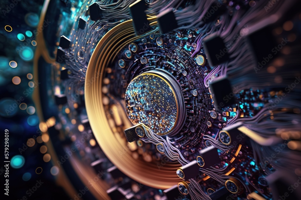 Poster abstract digital background with pcb texture technology.generative ai