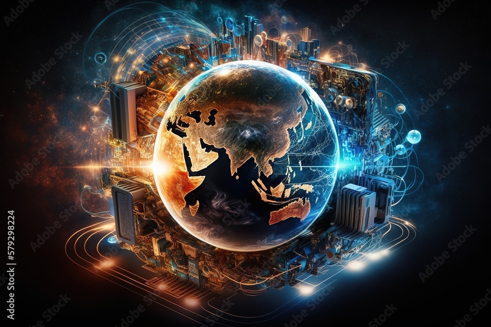 Fototapete A global network background with intricate details on planet Earth.Generative AI