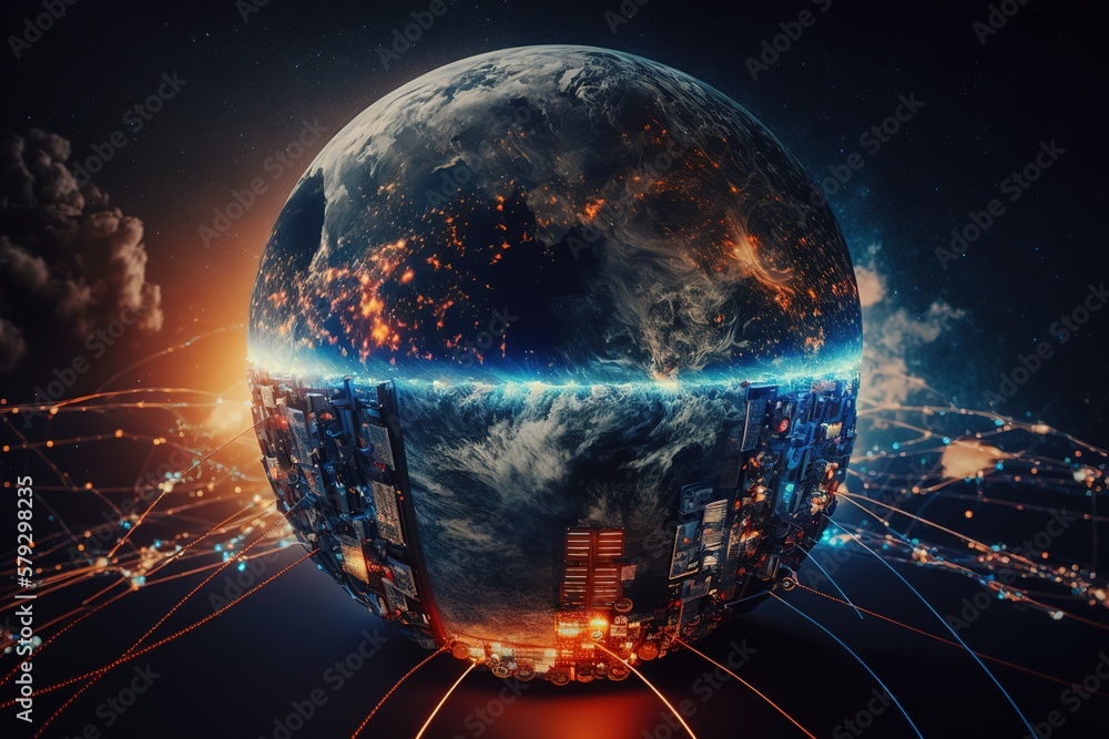 Aufkleber A global network background with intricate details on planet Earth.Generative AI