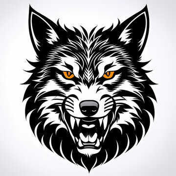 recommend clip art: Wolf Fenrir's head, sticker or tatoo design, black on white background. AI generated image