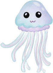 jellyfish cute watercolor png © bentoe