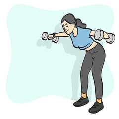line art woman holding dumbbells to exercise illustration vector hand drawn isolated on white background