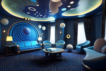 Space Living Room With Starry wall mural designs interior, Living room Galaxy and planet, Ai generative