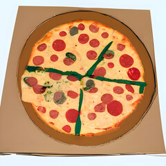 Pizza sliced up in cardboard box