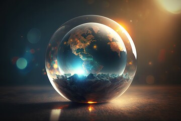 Earth Globe with Lens Flare Illustration. Generative AI