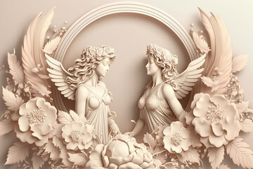 Flower design with angels, illustration generative AI