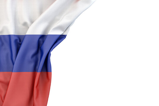 Flag of Russia in the corner on white background. 3D rendering. Isolated