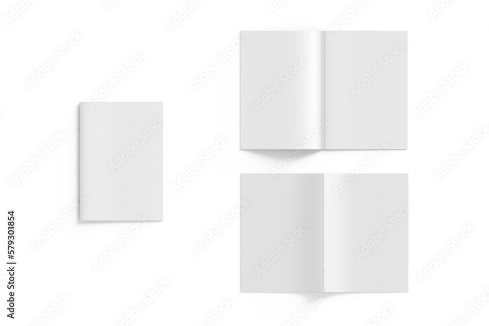 Poster universal template with three white a4 (a5) brochures with realistic shadows isolated on a white bac