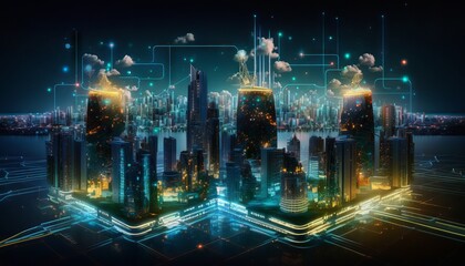 The smart city of cyberspace and metaverse digital data of futuristic and technology. Generative ai