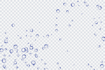 Blue air bubbles, oxygen, champagne crystal clear, isolated on a transparent background of modern design. Vector illustration of EPS 10.