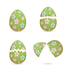 Cracked easter eggs painted with stars set