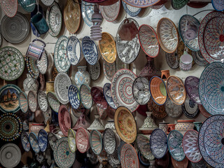 Artistic dishes on the market in Rabat, Morocco