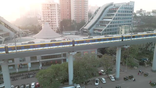 metro train going front top to side  view in a goregaon mumbai