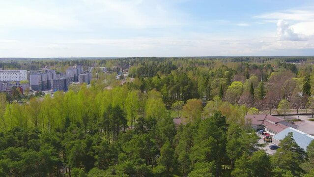 Porvoo, Finland: Aerial view of Nordic city in spring - landscape panorama of Northern Europe from above