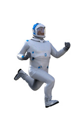 Cartoon man character in white space suit with blue running png 