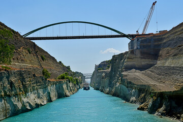 Corinth; Greece - august 30 2022 : picturesque canal - obrazy, fototapety, plakaty