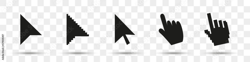 Aufkleber Set of cursor pointer with shadow. Arrow and hand cursor icon