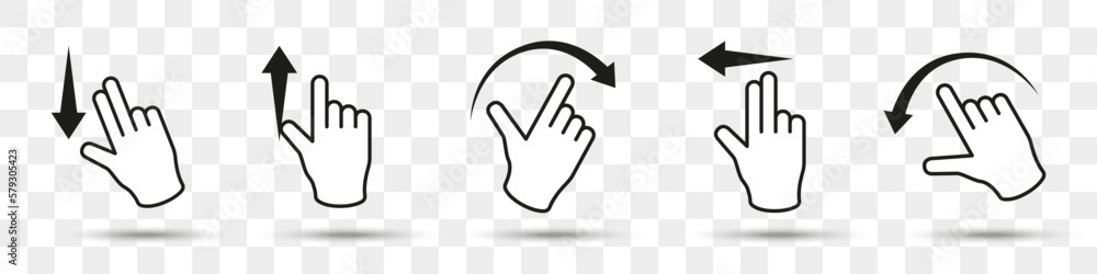 Aufkleber set of hands touch gesture icons with shadow
