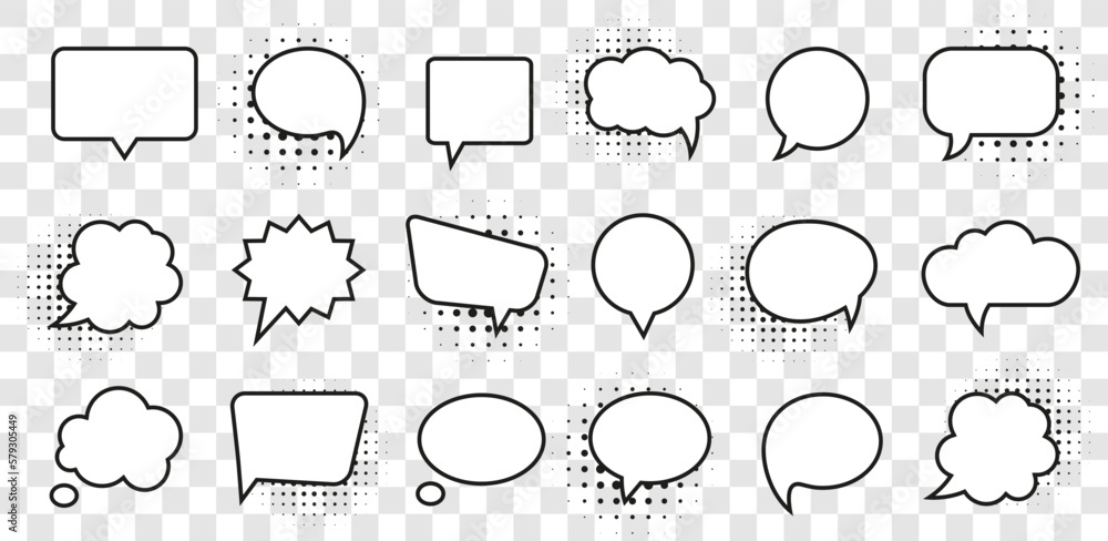 Poster set of comic speech bubble with halftone on a transparent background