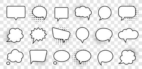 Set of comic speech bubble with halftone on a transparent background