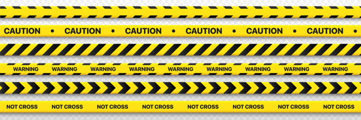 Set of caution, warning, not cross forbidden tape