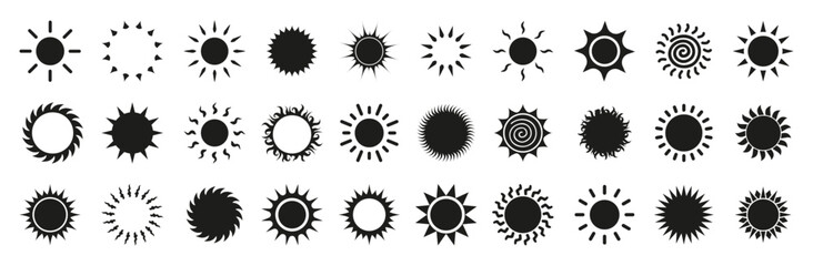 Big set of sun icons in black. Sun icons collection