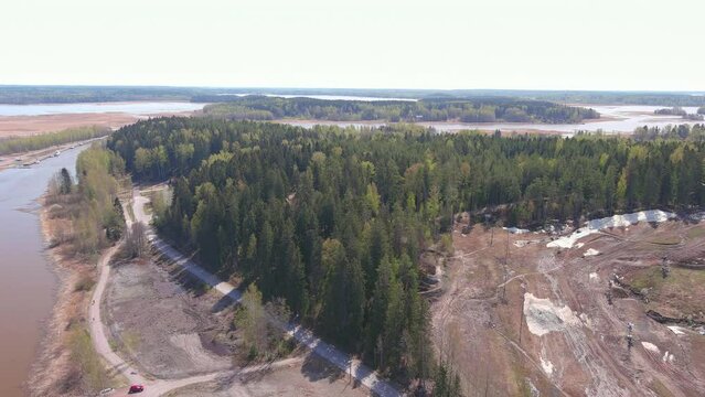 Porvoo, Finland: Aerial view of Nordic city in spring - landscape panorama of Northern Europe from above