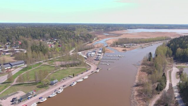 Porvoo, Finland: Aerial view of Nordic city in spring - landscape panorama of Northern Europe from above