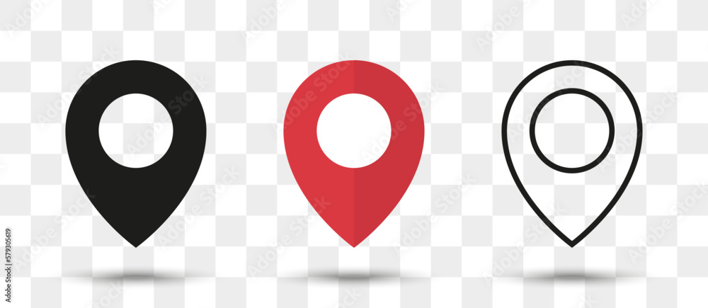 Aufkleber Position pin map pointer icon in different style with shadow