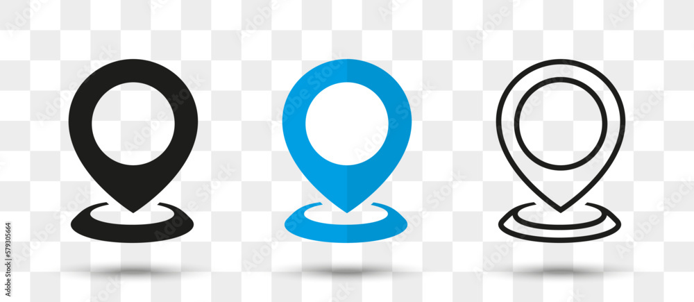 Aufkleber Position pin map pointer icon in different style with shadow