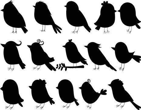 set of cartoon birds silhouette isolated vector